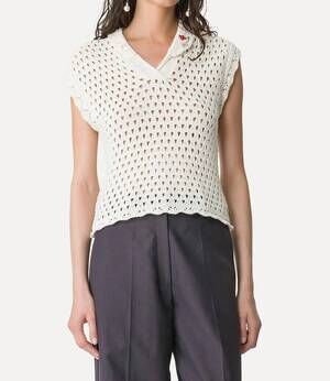 NEW FORTE FORTE embroidered polo top in white